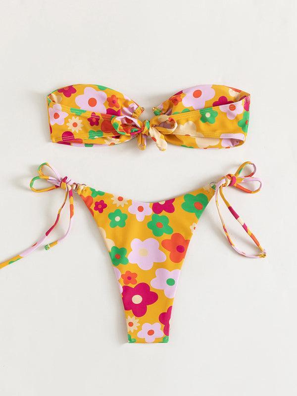 Sweet Flower Print Sexy Metal Buckle Bikini - 808Lush