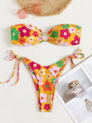 Sweet Flower Print Sexy Metal Buckle Bikini - 808Lush