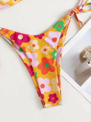 Sweet Flower Print Sexy Metal Buckle Bikini - 808Lush