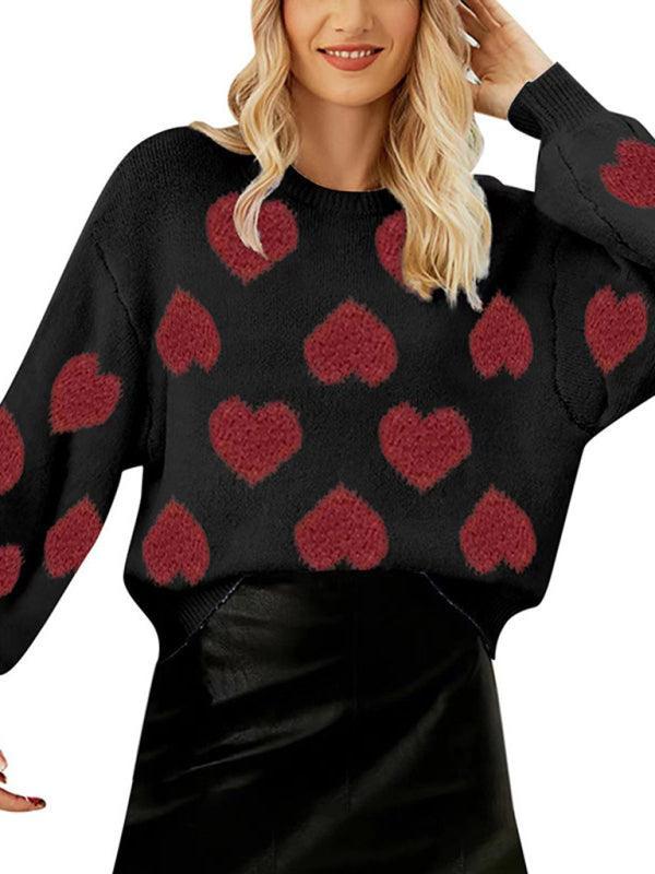 Valentine's Day loose sweet love jacquard pullover sweater - 808Lush