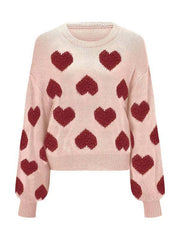 Valentine's Day loose sweet love jacquard pullover sweater - 808Lush