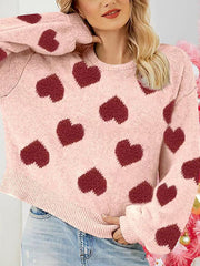 Valentine's Day loose sweet love jacquard pullover sweater - 808Lush