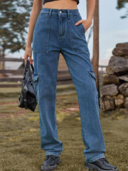 Cargo Semi Elastic Denim Workwear Casual Pants - 808Lush