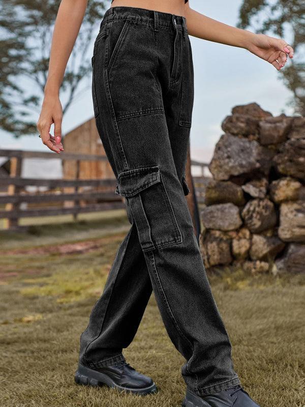 Cargo Semi Elastic Denim Workwear Casual Pants - 808Lush