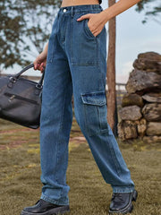 Cargo Semi Elastic Denim Workwear Casual Pants - 808Lush