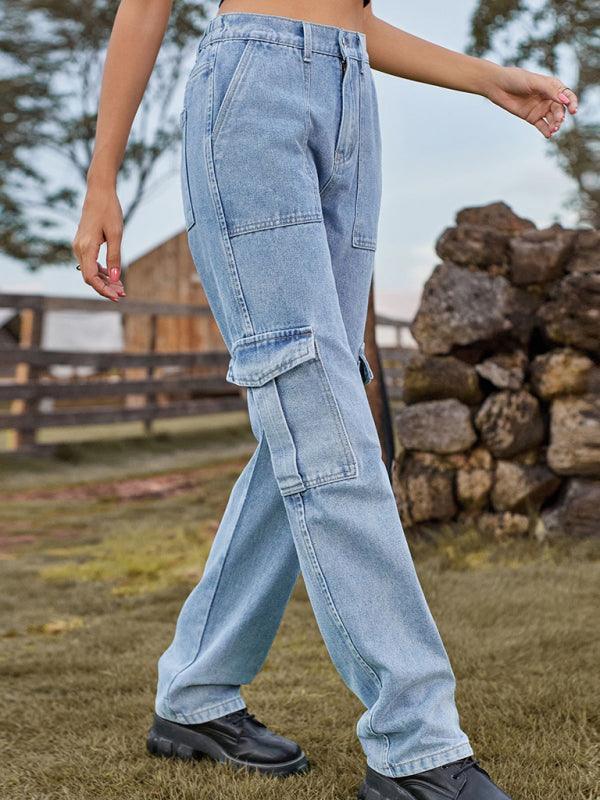 Cargo Semi Elastic Denim Workwear Casual Pants - 808Lush