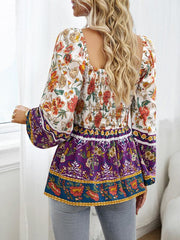 Women's Floral Square Neck Long Sleeve Top - 808Lush