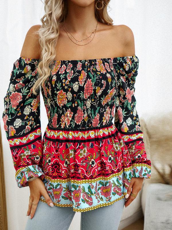 Women's Floral Square Neck Long Sleeve Top - 808Lush