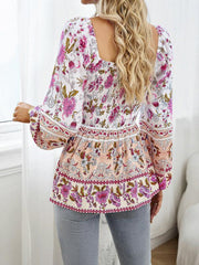 Women's Floral Square Neck Long Sleeve Top - 808Lush