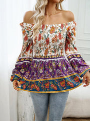 Women's Floral Square Neck Long Sleeve Top - 808Lush