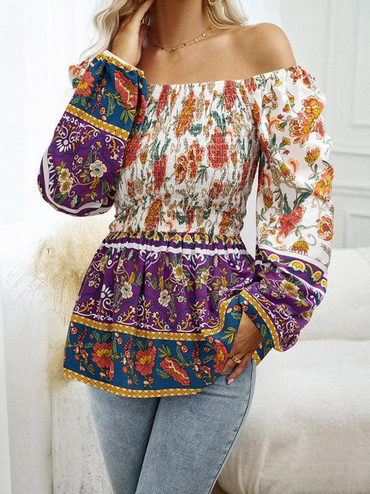 Women's Floral Square Neck Long Sleeve Top - 808Lush