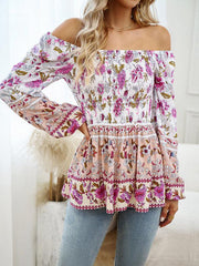 Women's Floral Square Neck Long Sleeve Top - 808Lush