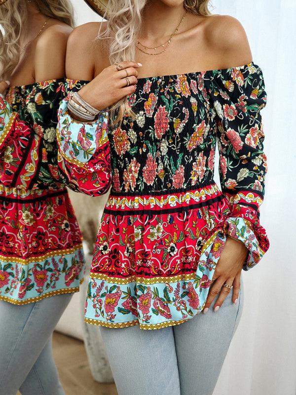 Women's Floral Square Neck Long Sleeve Top - 808Lush