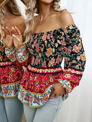 Women's Floral Square Neck Long Sleeve Top - 808Lush