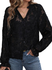 Women's Long Sleeve Black French Top - 808Lush