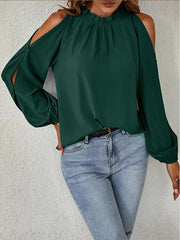 Ruffle Round Neck Long Sleeve Gathered Strapless Fashion Top - 808Lush