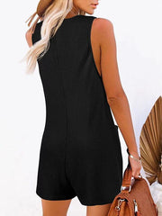 Solid Color Button Pocket Vest Jumpsuit - 808Lush