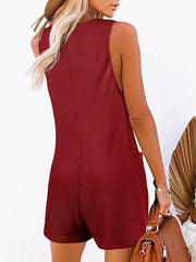 Solid Color Button Pocket Vest Jumpsuit - 808Lush