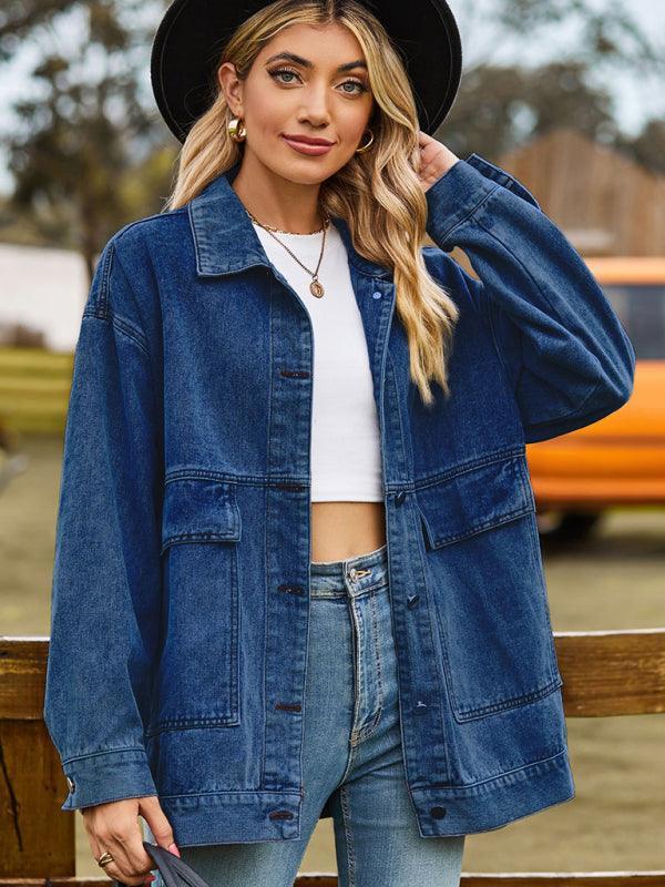 retro classic loose denim casual jacket top - 808Lush