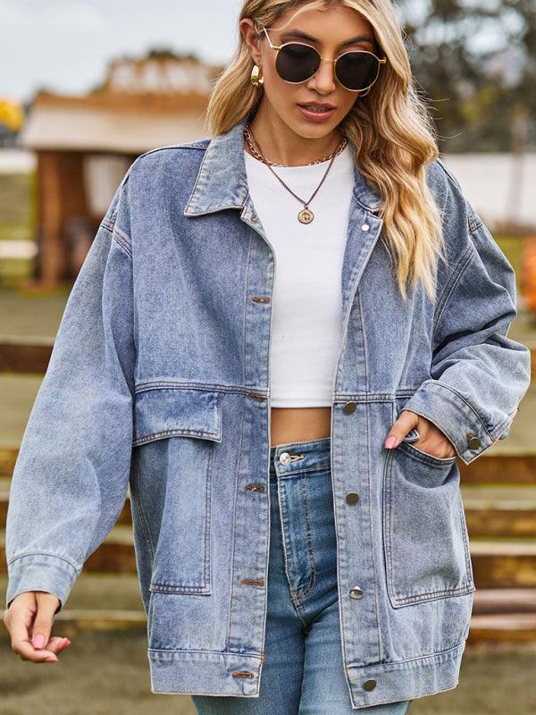 retro classic loose denim casual jacket top - 808Lush