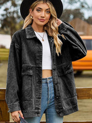 retro classic loose denim casual jacket top - 808Lush