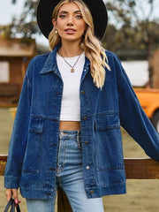 retro classic loose denim casual jacket top - 808Lush