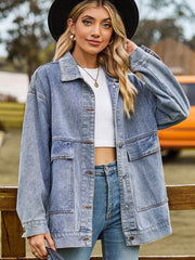 retro classic loose denim casual jacket top - 808Lush