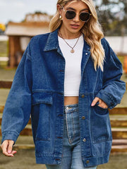 retro classic loose denim casual jacket top - 808Lush