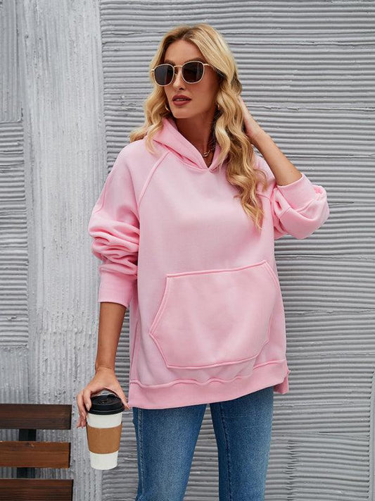 fashionable hooded long-sleeved side slit sweatshirt - 808Lush