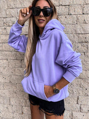 long-sleeved solid color pullover hooded sweatshirt top - 808Lush