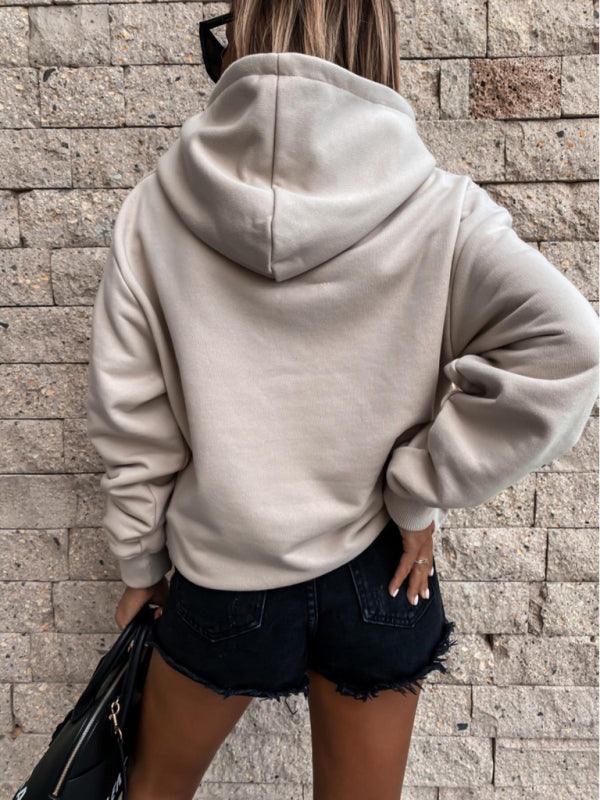 long-sleeved solid color pullover hooded sweatshirt top - 808Lush