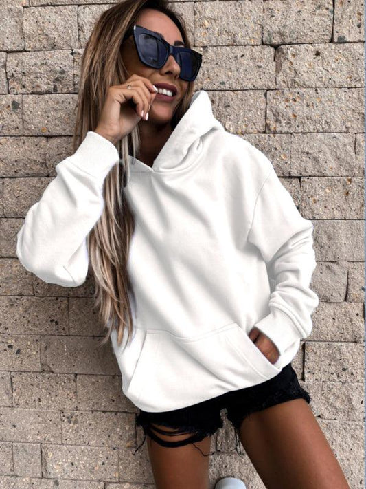 long-sleeved solid color pullover hooded sweatshirt top - 808Lush