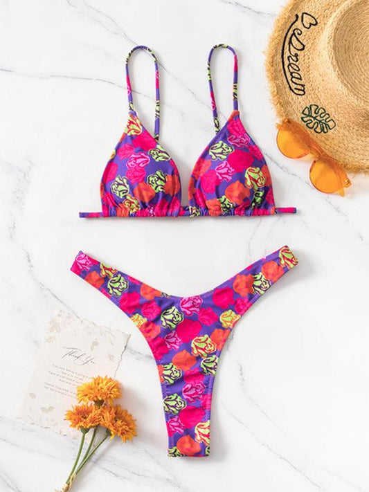 bikini floral print three-piece set (with skirt) - 808Lush