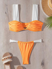 bikini sexy solid color push up V pleated swimsuit - 808Lush