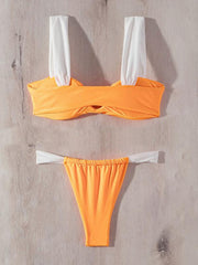 bikini sexy solid color push up V pleated swimsuit - 808Lush