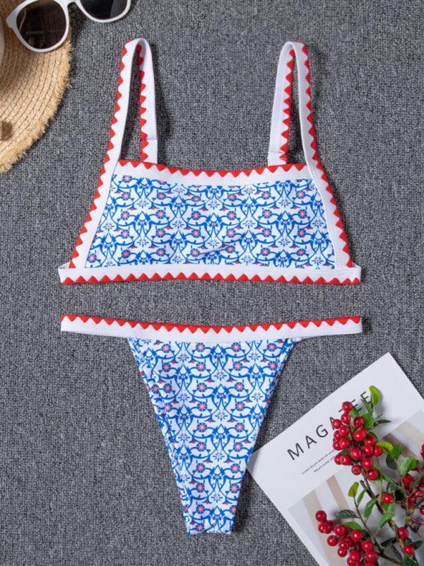 bikini split swimsuit digital printing crochet split swimsuit - 808Lush