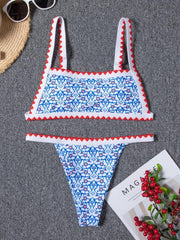 bikini split swimsuit digital printing crochet split swimsuit - 808Lush