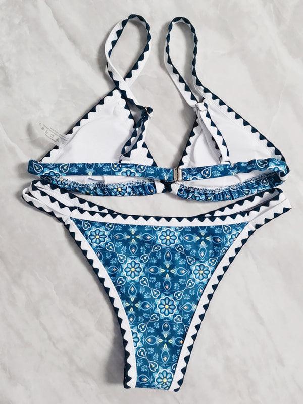 bikini split swimsuit digital printing crochet split swimsuit - 808Lush