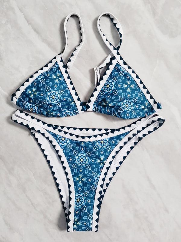 bikini split swimsuit digital printing crochet split swimsuit - 808Lush