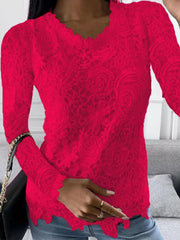 casual lace simple and elegant long-sleeved top - 808Lush