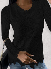 casual lace simple and elegant long-sleeved top - 808Lush