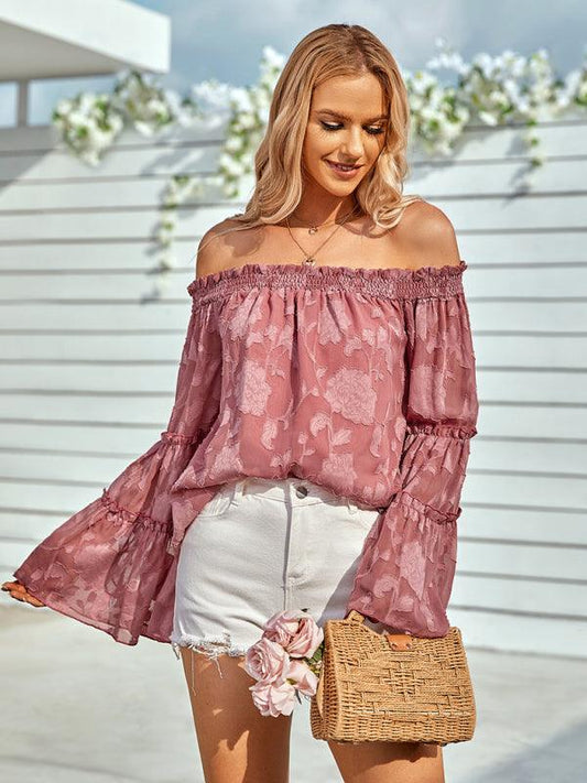 casual one-shoulder long-sleeved chiffon top for women - 808Lush