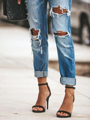 casual washed ripped straight leg street style jeans - 808Lush