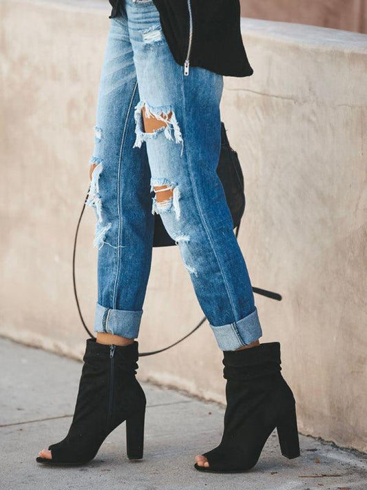 casual washed ripped straight leg street style jeans - 808Lush