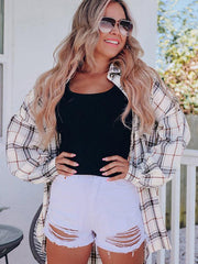 checkered long-sleeved shirt Hip-covering loose cardigan All-match shirt - 808Lush