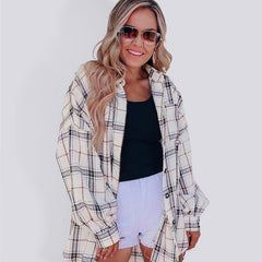 checkered long-sleeved shirt Hip-covering loose cardigan All-match shirt - 808Lush