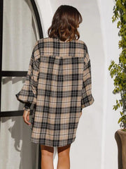 comfortable plaid lantern sleeve long sleeve shirt - 808Lush