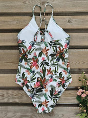 deep V strappy one-piece swimsuit cashew flower print triangle one-piece swimsuit - 808Lush