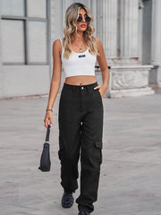 denim semi-elastic design personality all-match overalls trousers - 808Lush