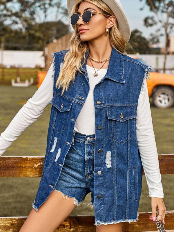 denim vest vest summer fashion trend denim sleeveless vest - 808Lush